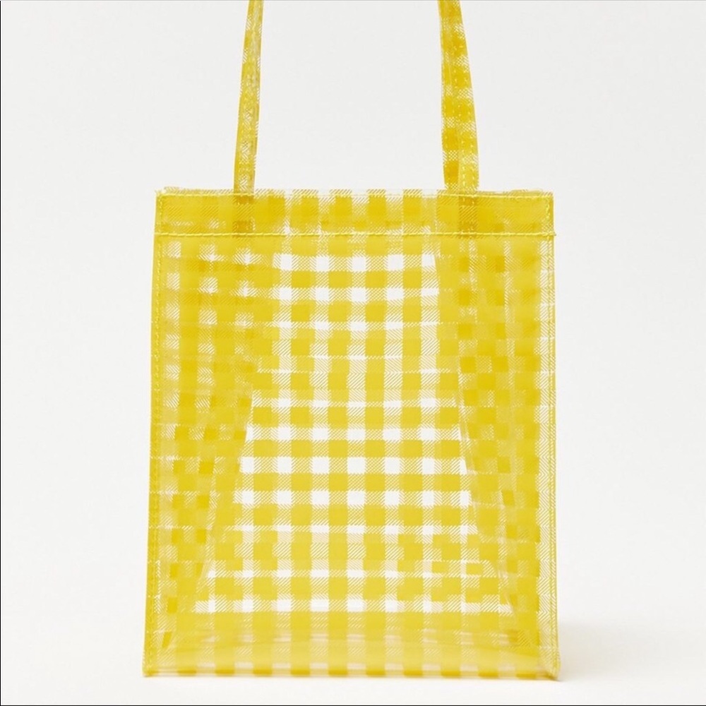 $3/20 Urban Outfitters Yellow Hello Gingham Plaid Printed Clear Mini Tote Bag - Picture 2 of 8